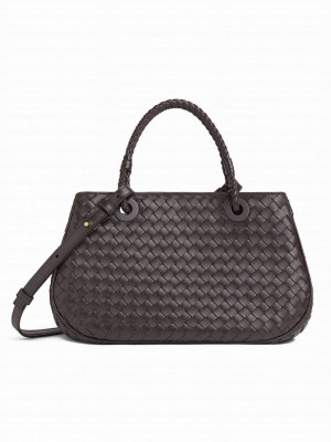 Bottega Veneta Grey Leather Basket Shoulder Bag 836261 Dark Coffee
