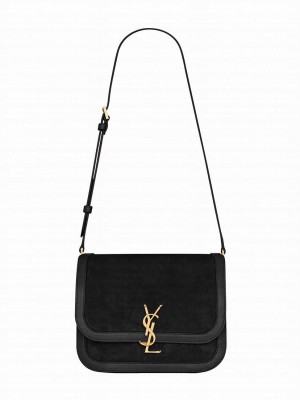 Saint Laurent Solferino Medium Soft Satchel In Suede And Smooth Leather 635025 Black