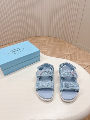 Prada Crochet Cage Flat Sandals 2024 Blue