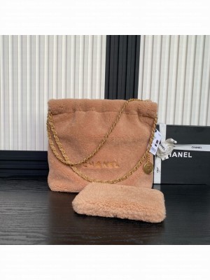 CHANEL 22 SMALL HANDBAG wool AS3260 Brown