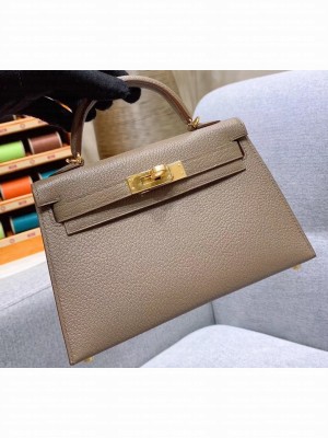 Hermes Mini Kelly II Bag in Original Chevre Leather Elephant Gray