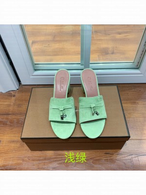 Loro Piana Summer Charms Sandal Suede Goatskin 2022 Collection,Light Green