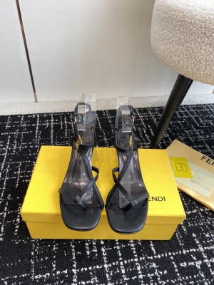 Fendi FFold medium-heeled sandals 6cm in Calfskin Leather Black