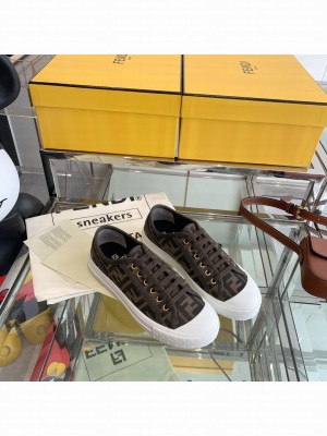 Fendi Unisex DOMINO Brown FF fabric low-tops