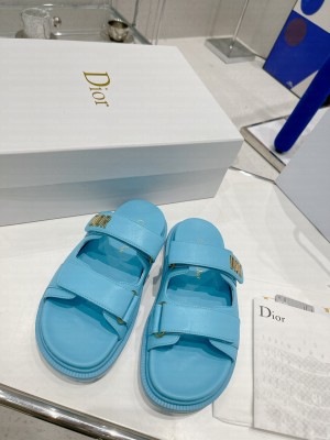 Dior DiorAct Sky Blue Lambskin Flat Slide Sandals 2022 Collection