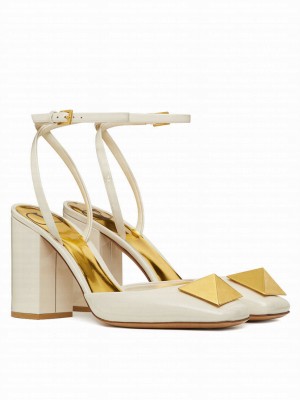 Valentino Women's One Stud Pump In Patent Leather 90MM Cream