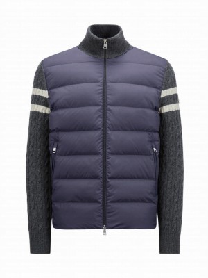 Moncler Women's Padded Wool Zip-Up Cardigan Dark Blue