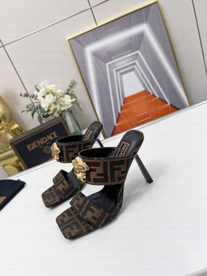 Versace x Fendi 11cm Fendace FF Fabric Slide Sandals 2022 Collection 022