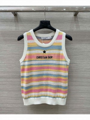Christian Dior Women's Colorful Striped T-shirt Pink