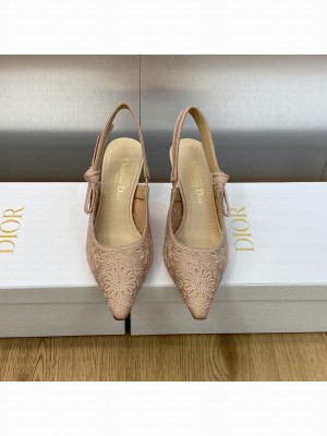 Dior J'Adior Slingback Pumps 9.5cm in Nude Canvas Embroidered with Saint-Gall Motif 2023