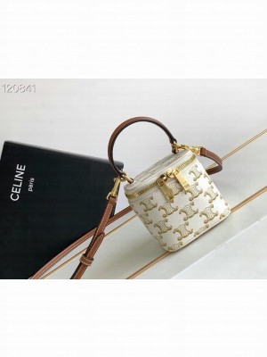 CELINE MINI VANITY CASE IN TRIOMPHE CANVAS AND CALFSKIN 10J762 white