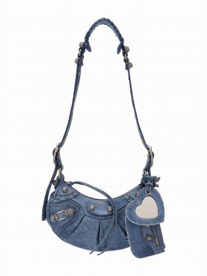 Balenciaga Le Cagole Shoulder Bag In Denim With Rhinestone Blue