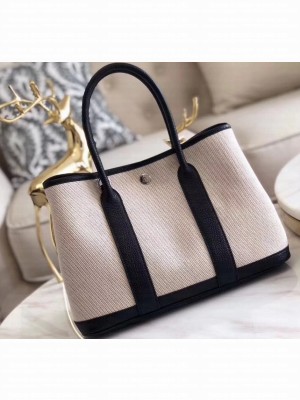 Hermes Canvas Garden Party 30/36 Bag Black/Creamy