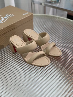 Christian Louboutin Inflama Sab Heel Slide Sandals 5.5cm in Beige Nappa Leather 2023 