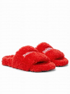 Balenciaga Unisex Furry Slide Sandal Red