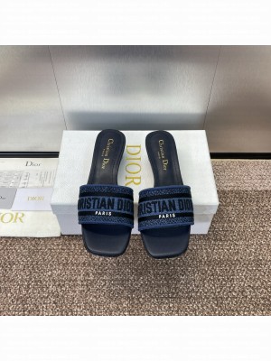 Christian Dior Dway Heel Slide Denim Cotton Embroidered 