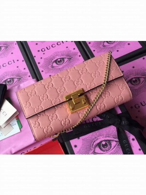Gucci Padlock GG Signature Leather Continental Chain Wallet 453506 Pink