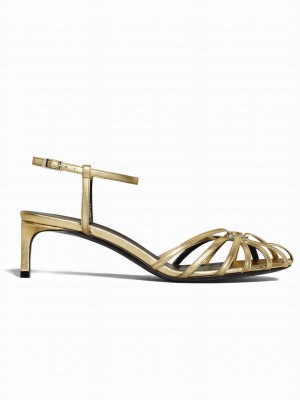 Celine Women's Triomphe Sandal In Laminated Lambskin Golden