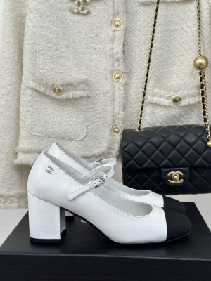 Chanel Women's 7cm Lambskin & Grosgrain Mary Janes Pumps White