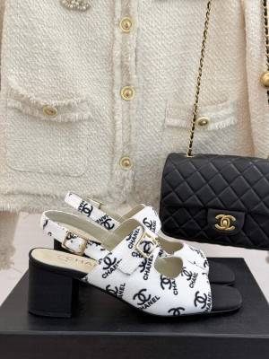 Chanel satin CC logo sandals white 