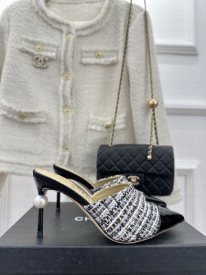 Chanel Pearl Heel 8.5cm Slide Mule 07