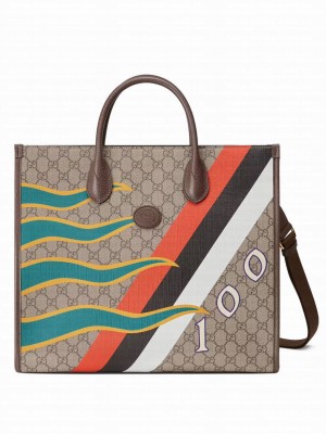 Gucci Medium Tote With Geometric Print 674148 Dark Coffee