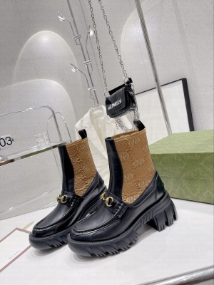 Gucci GG Jersey Ankle Boot with Horsebit Black/Brown