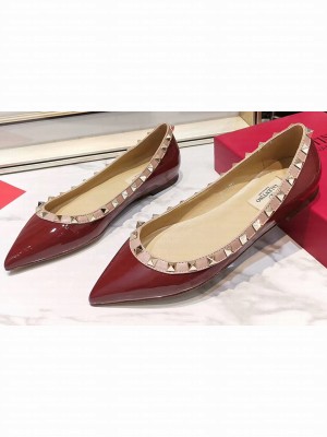 Valentino Rockstud Ballet Flats Ballerinas in Patent Leather Burgundy