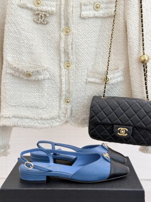 Chanel Lambskin cc Metal slingback Flats Blue 2025