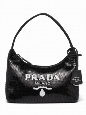 Prada Re-Edition 2000 Sequined Re-Nylon Mini Bag 1NE515 Black