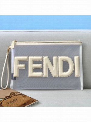 Fendi Mesh Large Flat Pouch White  2021 Collection