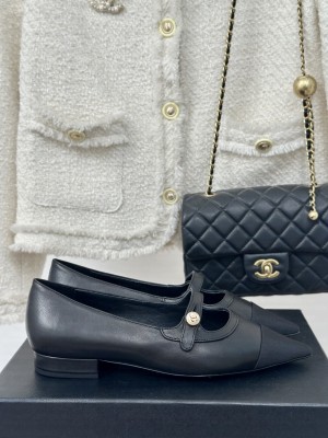 Chanel Lambskin Pointed toe Mary Janes 2024 Black