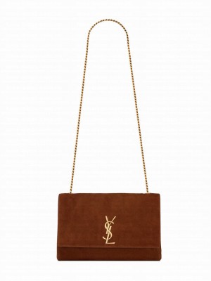 Saint Laurent Reversible Medium Kate In Suede Coffee