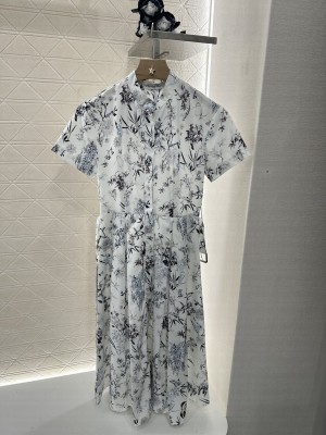 Christian Dior Mid-Length Belted Dress Cotton Muslin with Multicolor Millefiori Motif 02