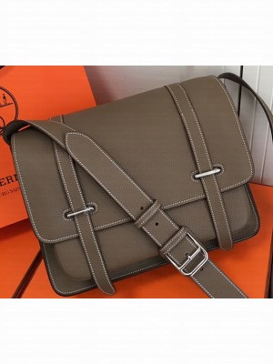 Hermes Steven 30/34cm Men's Bag in Leather Grey