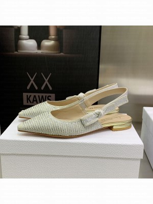 Dior J'Adior Slingback Ballerinas Flat in Grey Cotton Embroidered with Crystal 2022 Collection