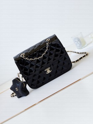 CHANEL BACKPACK & STAR COIN PURSE AS4649 Metallic Calfskin & Gold-Tone Black