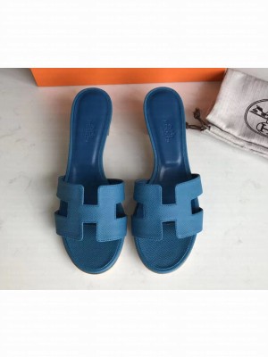Hermes Heel 5cm Oasis Slipper Sandals in epsom Leather indigo