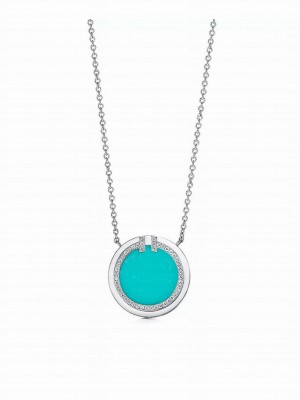 Tiffany Women's Diamond And Turquoise Circle Pendant Blue