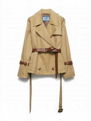 Prada Women's Cotton Twill Trench Jacket Khaki