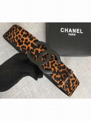 Chanel Width 5.3cm Leather Belt Leopard with Black CC Logo