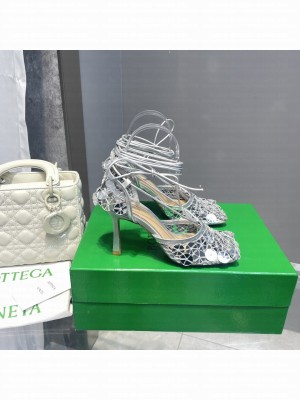 BOTTEGA VENETA MIRROR STRETCH SANDALS SILVER 2022 COLLECTION