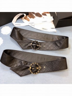 Chanel Black Quilted Lambskin Belt 50mm with Circle Buckle  2021 Collection