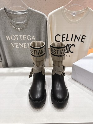 Christian Dior D-Major Ankle Boot  Calfskin with Light Green Technical Knit