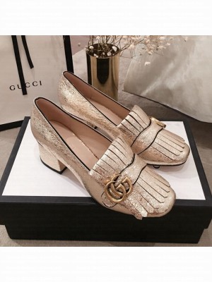 Gucci Metallic Leather GG Fringe Pumps 408208 Gold 2019 Collection