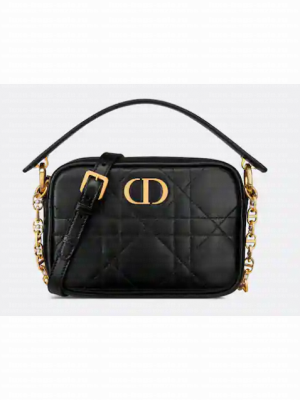 Small Dior Caro Top Handle Camera Bag Black Macrocannage Calfskin M3352U