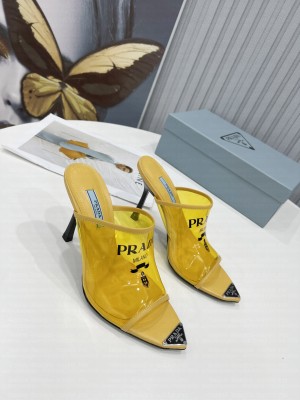 Prada 10cm TPU Mules Transparent Slides 2022 Collection Yellow