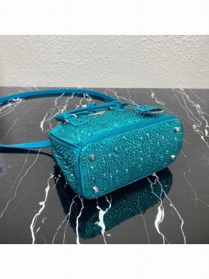Prada Galleria satin mini-bag with crystals 1BA906 blue