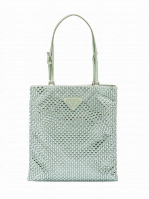 Prada Satin Handbag With Crystals 1BA253 Green