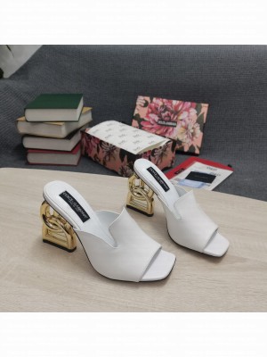 DOLCE & GABBANA Heel 10.5CM CALFSKIN LEATHER MULE WHITE 2022